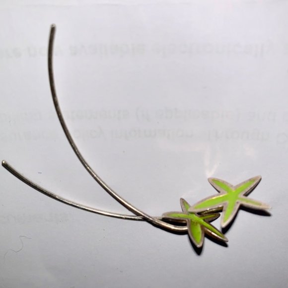 Pierced Earrings, Silver, handmade, Stars with green enamel, Harbourfront - Picture 1 of 4